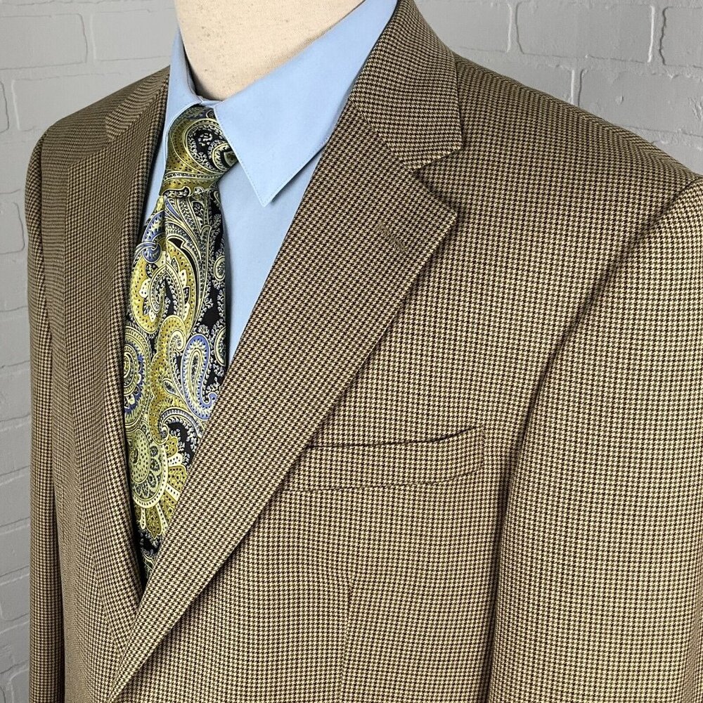 Stafford Blazer Men 42L Brown Green Houndstooth Wool Blend Classic Suit Jacket